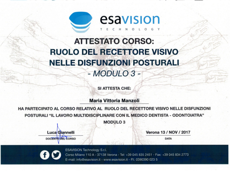 certificato esa vision Maria Vittoria Manzoli